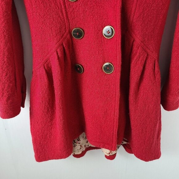 Free People Poppy Red Boiled Wool Blend Boucle Double-Breasted Coat - Picture 6 of 8